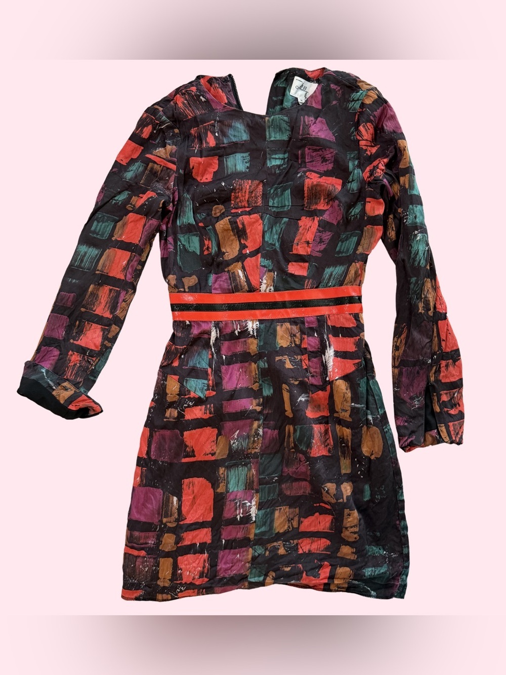 Milly of New York Black Dress with Red, Teal and Purple Print